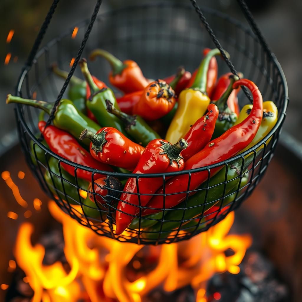 Chili Peppers Roasting in Pop Art Style