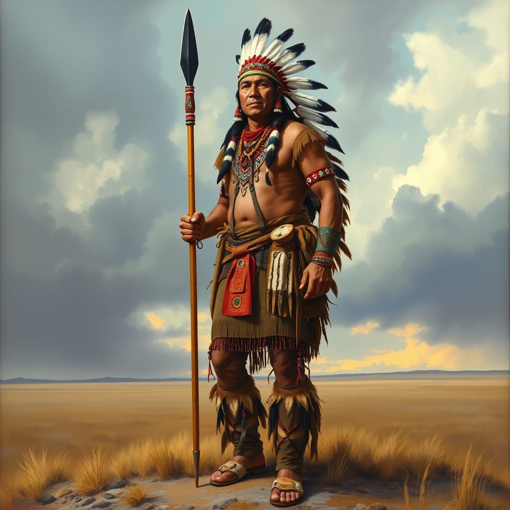 Native American Warrior in Traditional Attire