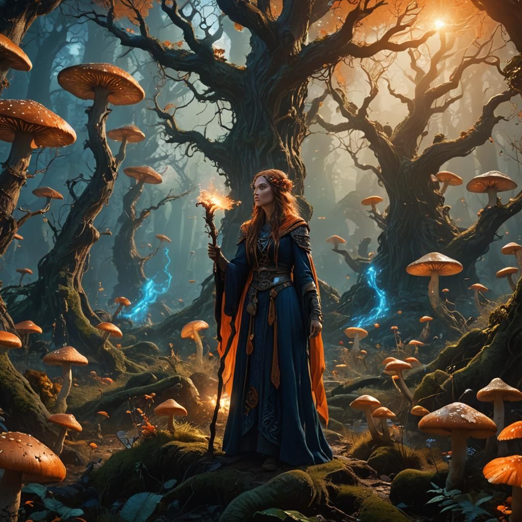 Mystical Sorceress in Ancient Forest: Matte Painting
