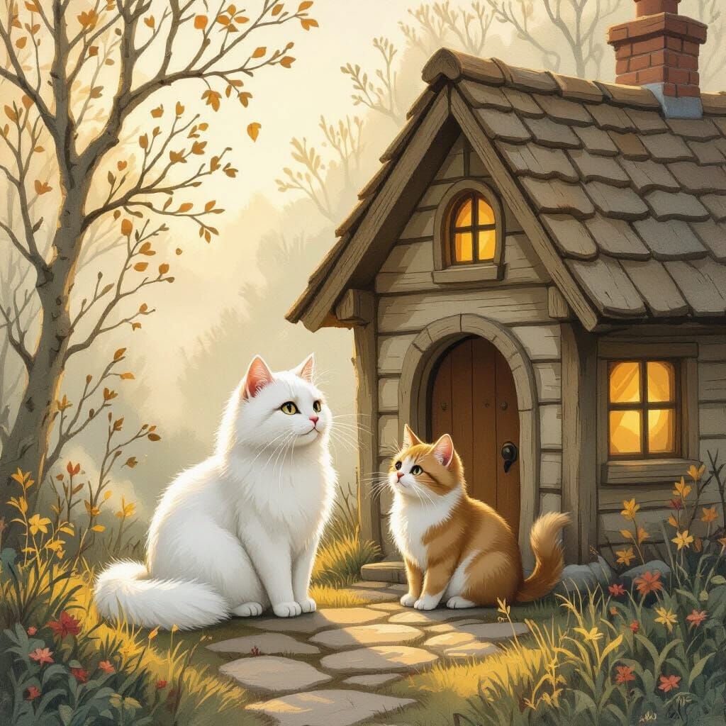 Cats in Cozy House, Beatrix Potter Style