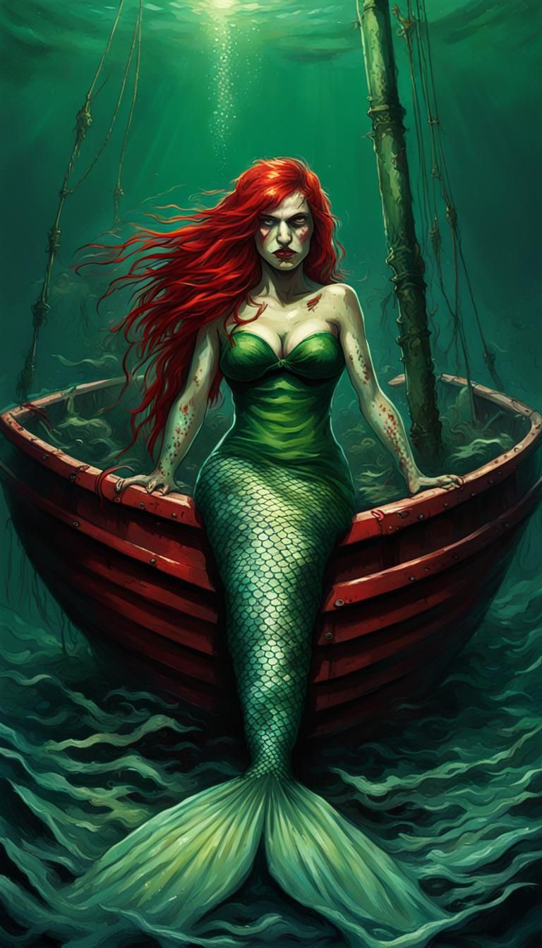 Scary Mermaid Trapped Under Bloody Boat