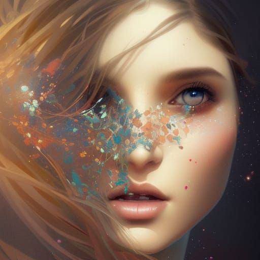 Ephemeral Beauty's Self-Embrace: Art Nouveau Portrait