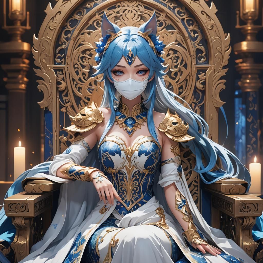 Catgirl Royalty on Throne in Anime Style