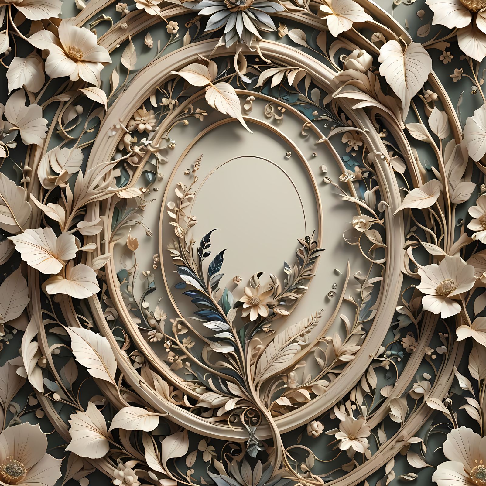 Intricate 3D Floral Design with Oval Frame
