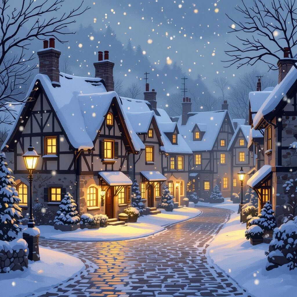 Cozy Snow Village with Warm Lights