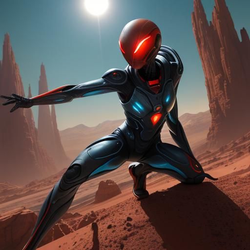 Spider Girl-Like Free Runner on Mars in Futuristic Style