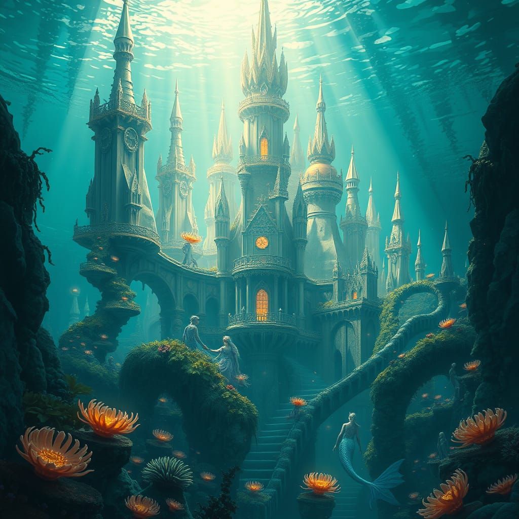 A once-grand elven city, now reclaimed by the sea, its cryst...