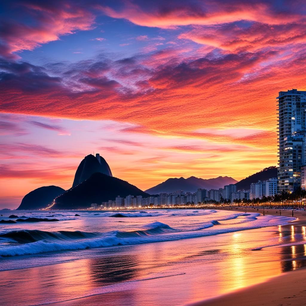 GOD creation Stunning sunsets from the beach, Copacabana in Rio de Janeiro