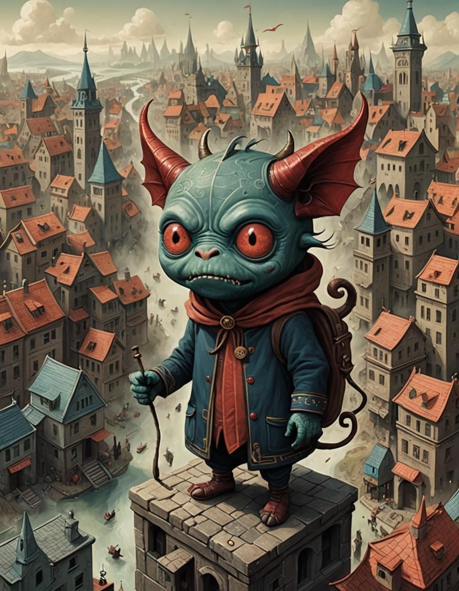 Whimsical Demon Rules Earth in Fantasy City