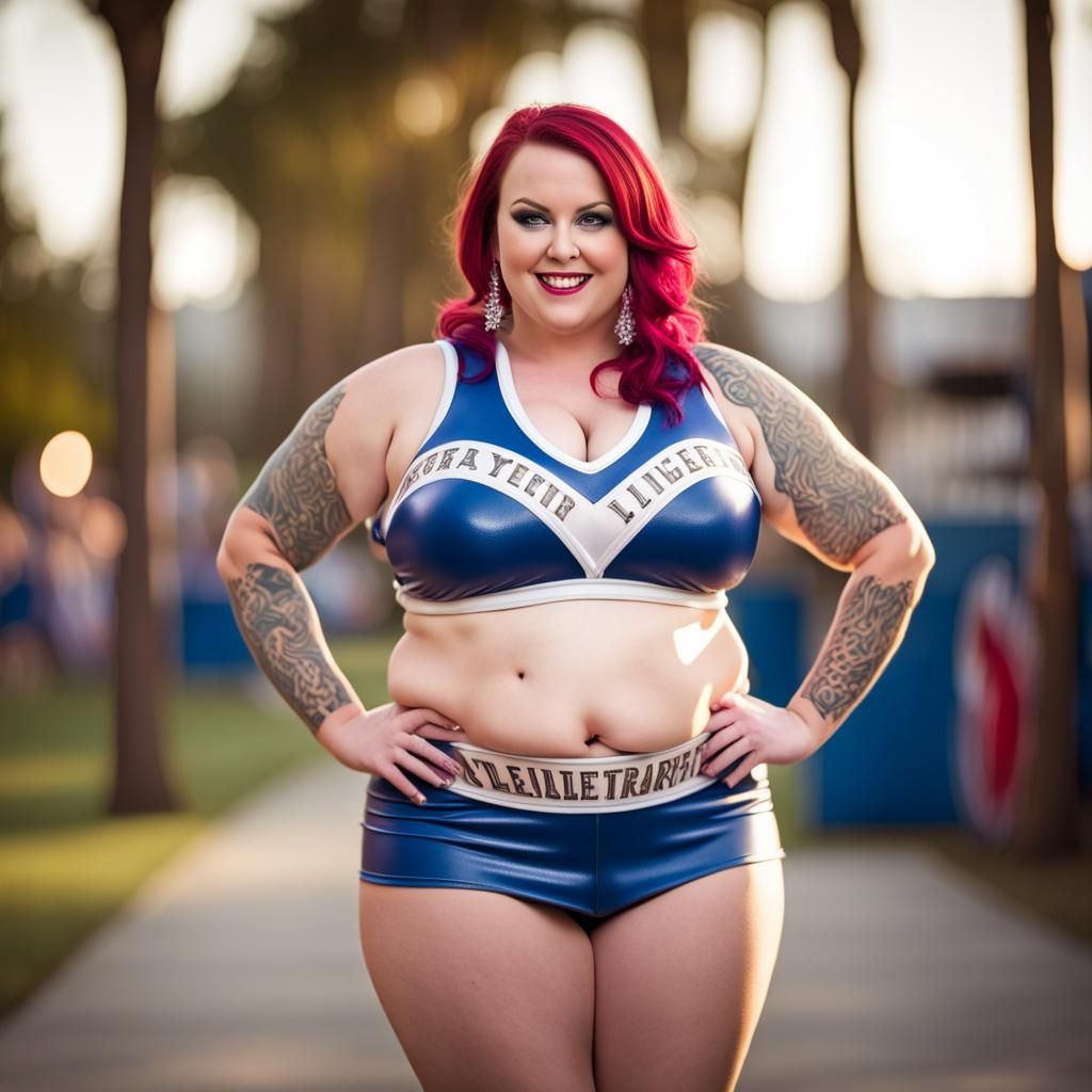 Plus-Size Cheerleader in Revealing Outfit, Professional Phot...