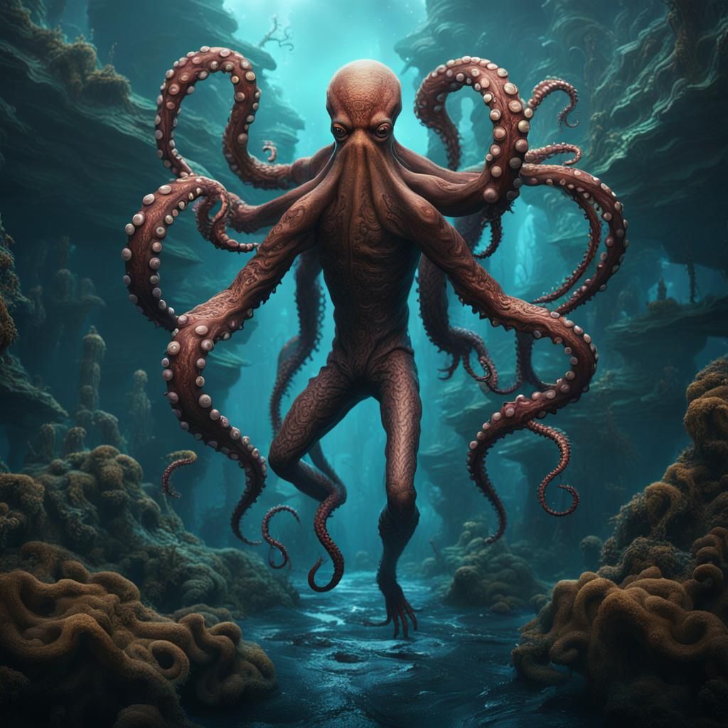 Human Octopus Hybrid Concept Art in 8K