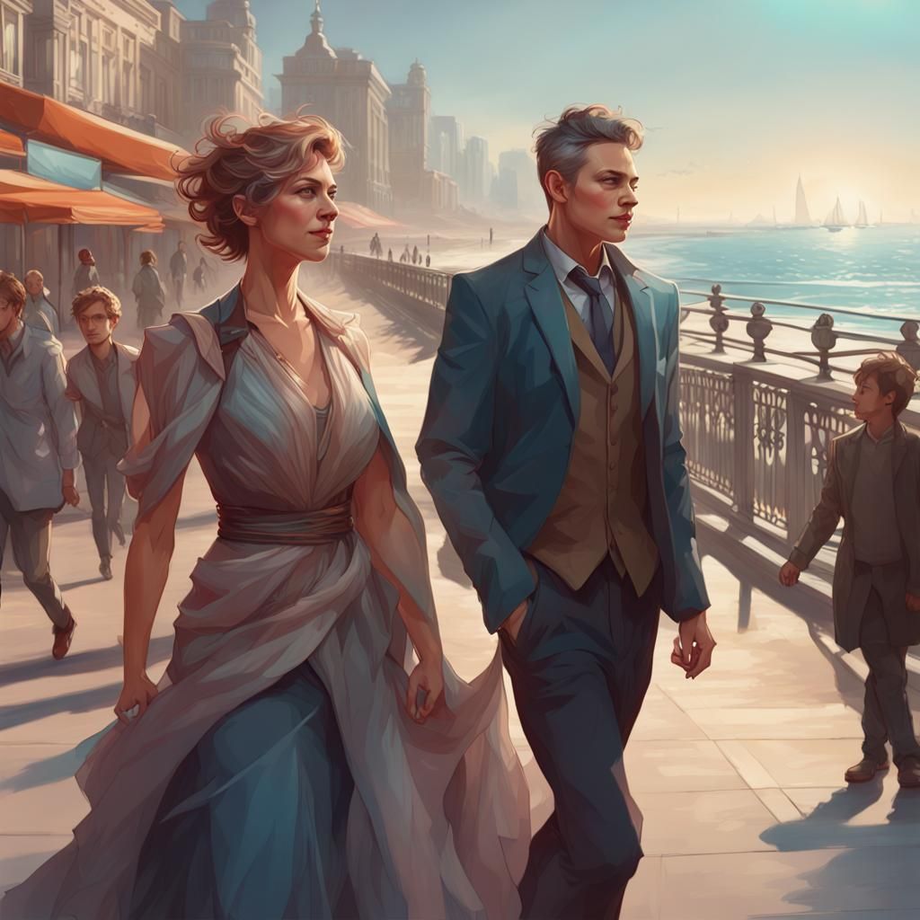 Modern Mother and Son Portrait in Digital Art