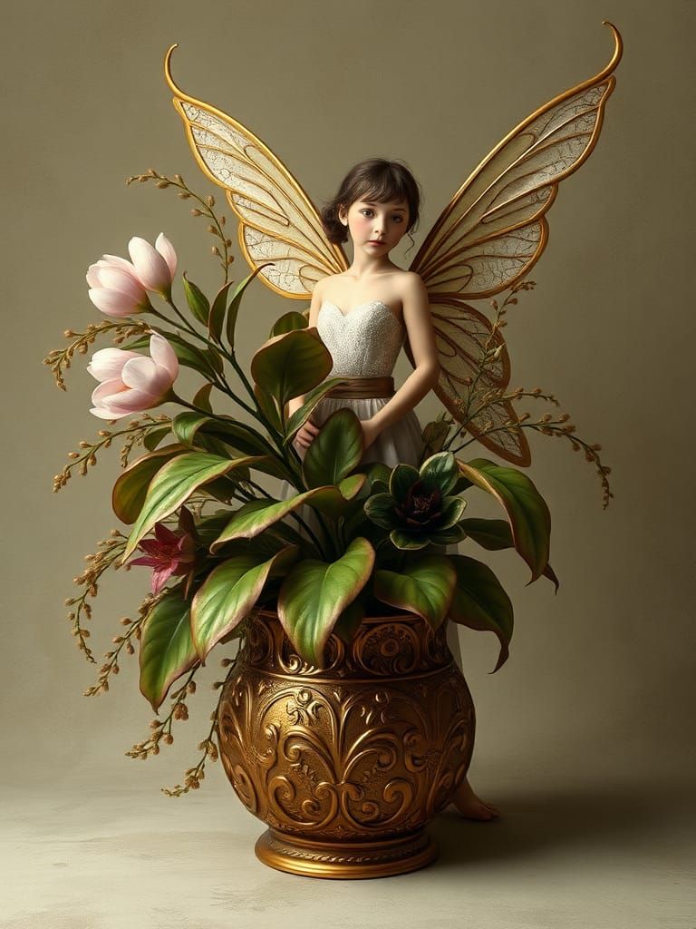 Enchanting Fairy Girl Behind Exotic Flower, Surreal Digital ...