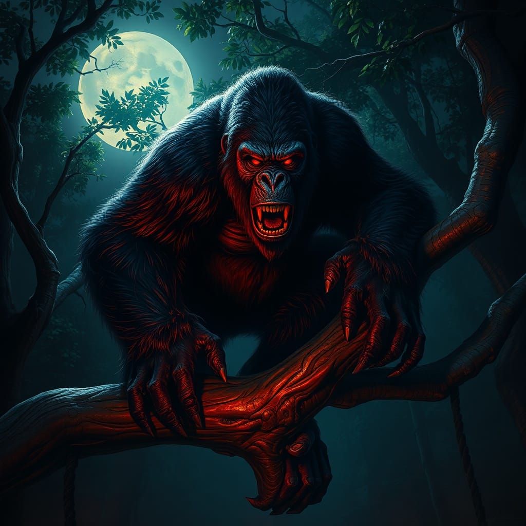 King Kong Strikes in Eerie Moonlight Forest