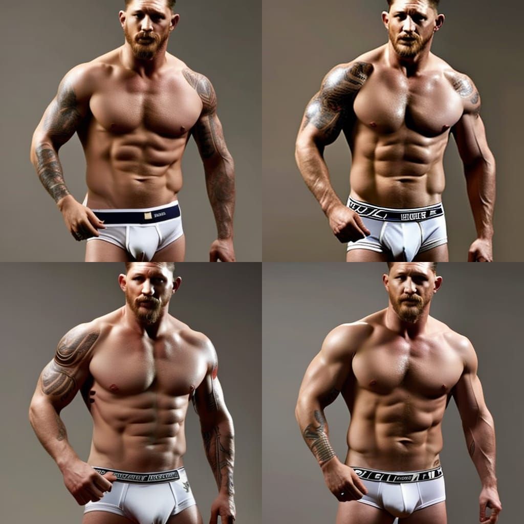 Realistic Image: Muscular Man Flexing on Beach