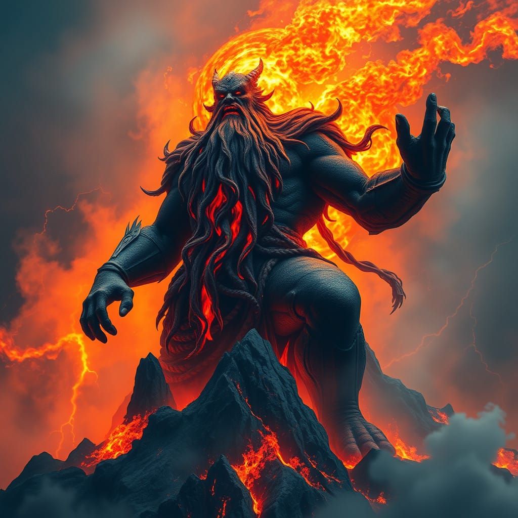 The Rumbling God in a Cyberpunk-Inspired Landscape