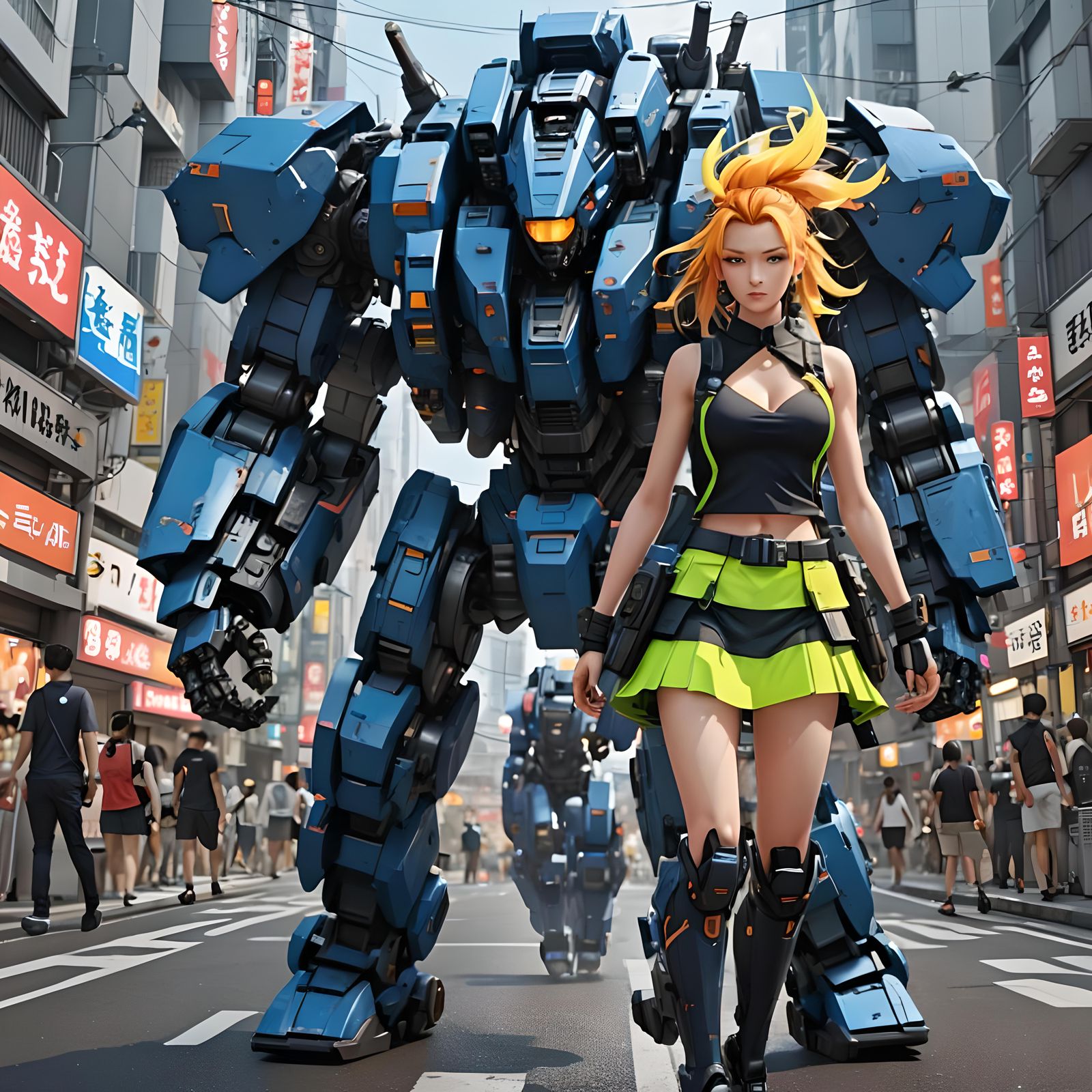 German Woman in Tokyo Mech Battle, 3D Anime Art