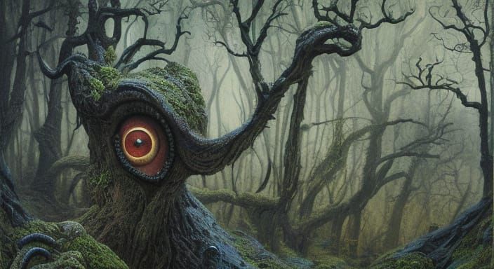 Ethereal Monster Cowers in Mossy Shadows