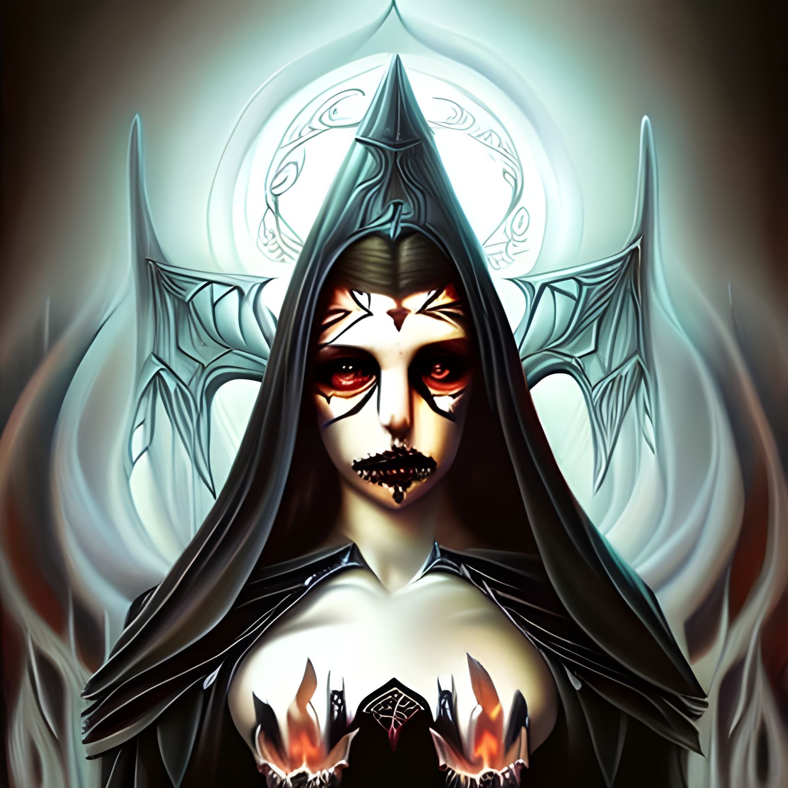 Sinister Obsidian Witch Portrait in Gothic Fantasy Style