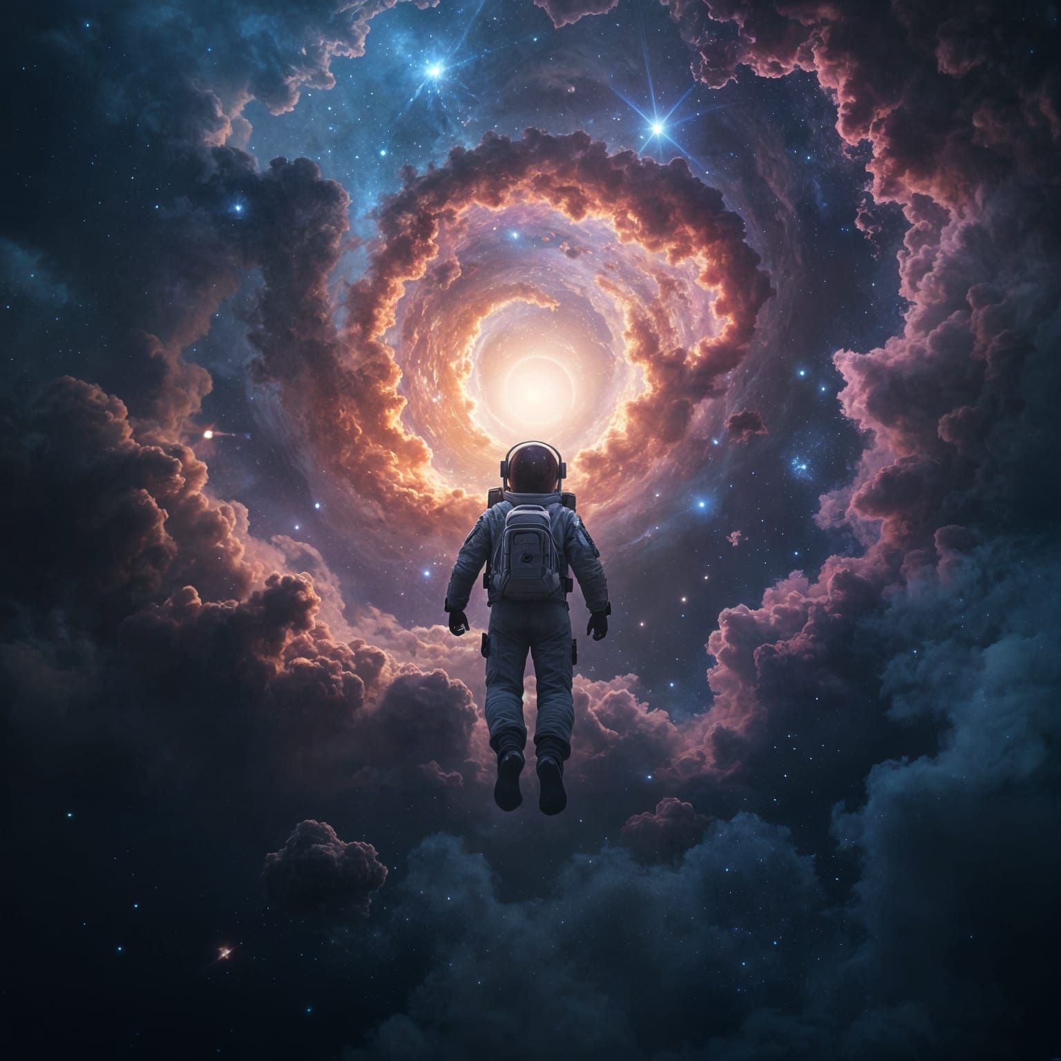 Astronaut Contemplates Cosmic Horror in Vibrant Nebula