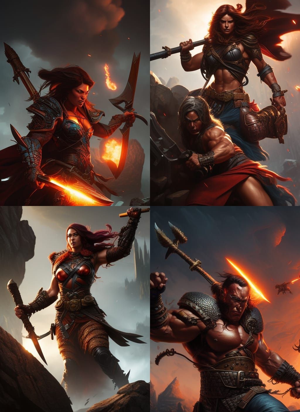 Hyperdetailed Female Barbarian with Axes in Dark Fantasy Sty...