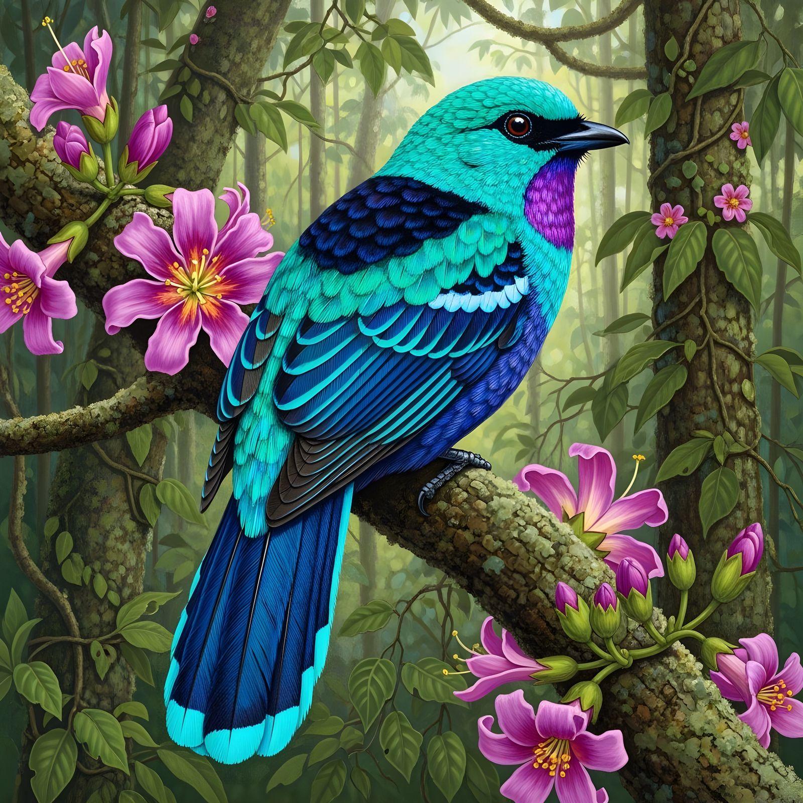 Neon Spangled Cotinga in Hyperfinite Detail