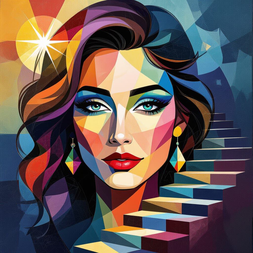 Surreal Fragmented Portrait with Abstract Geometry and Neon ...