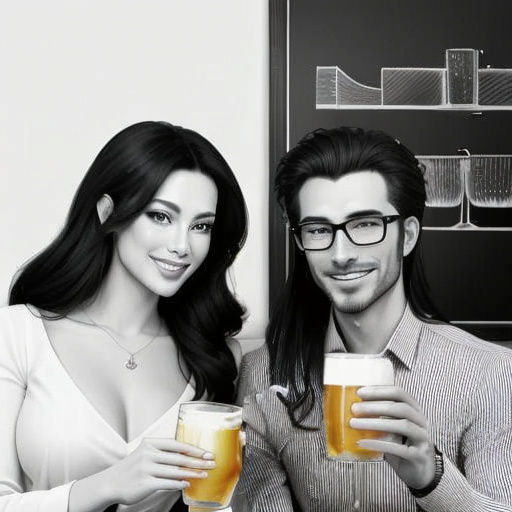 Elegant Line Art: A Couple's Cheerful Toast