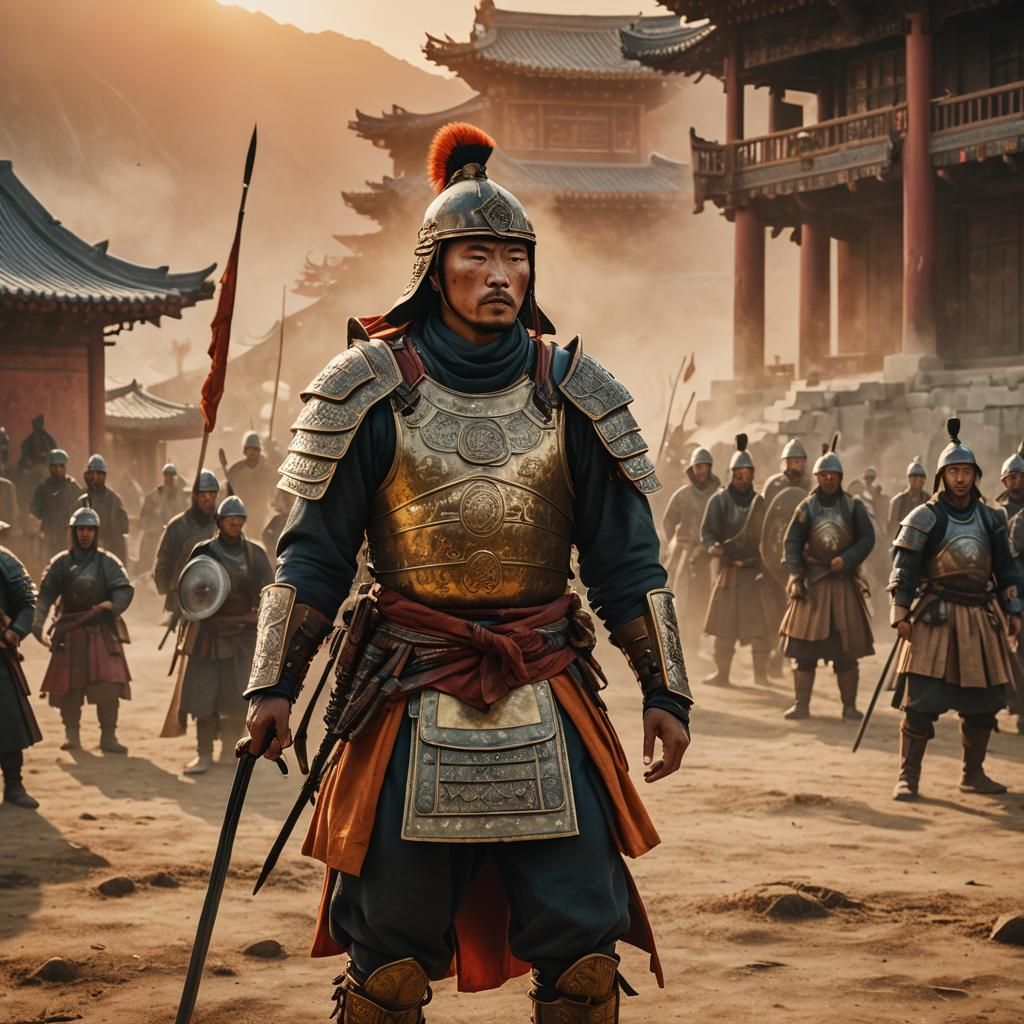 Pan-Turkic Warrior in Korean Imperial Sunset: Cinematic Stil...