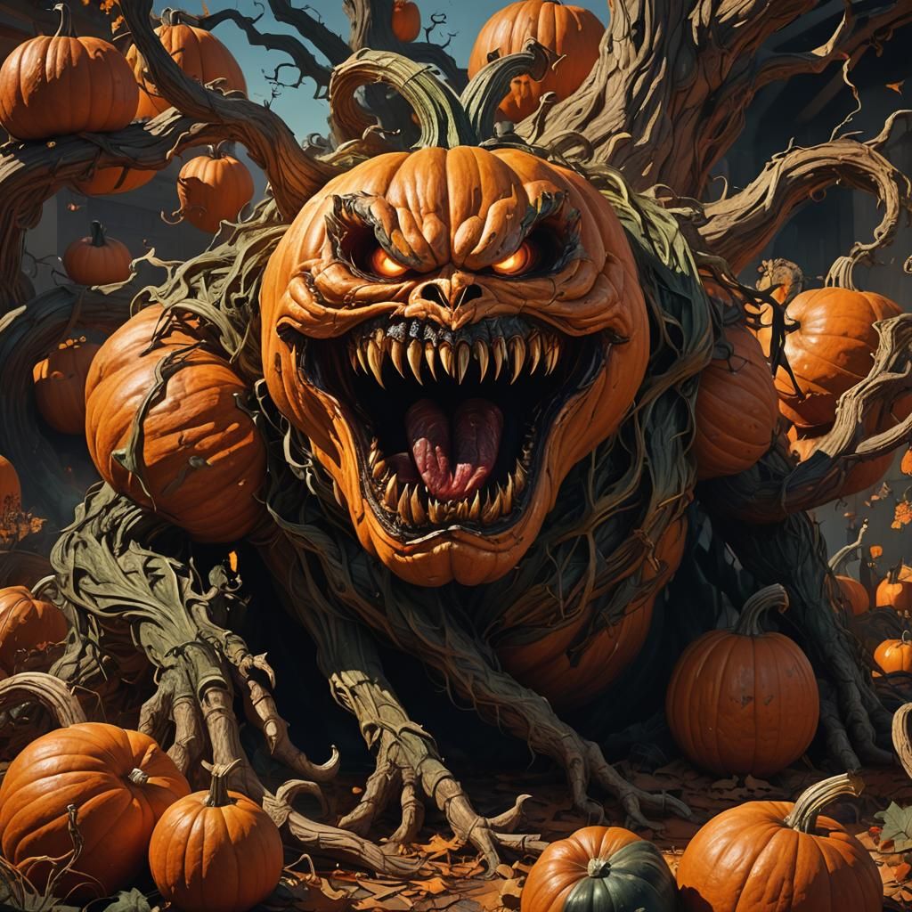 Hyperrealistic Pumpkin Monster Concept Art