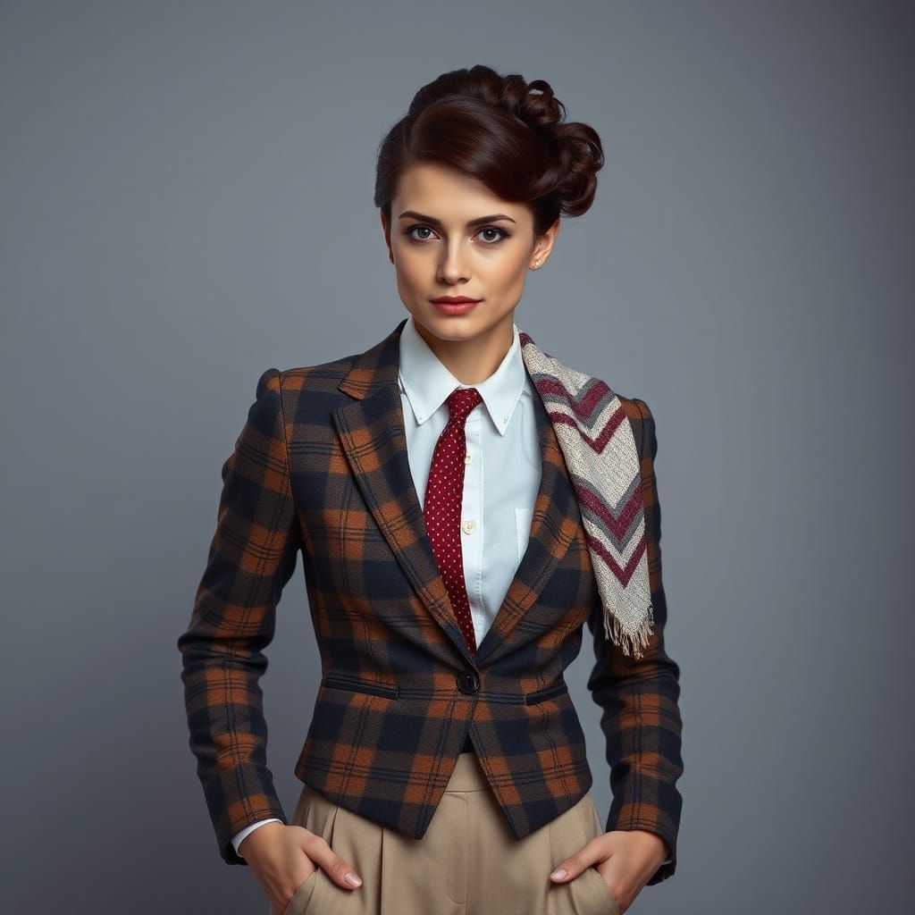 Elegant Woman in Plaid Blazer: Hyperrealistic Portrait