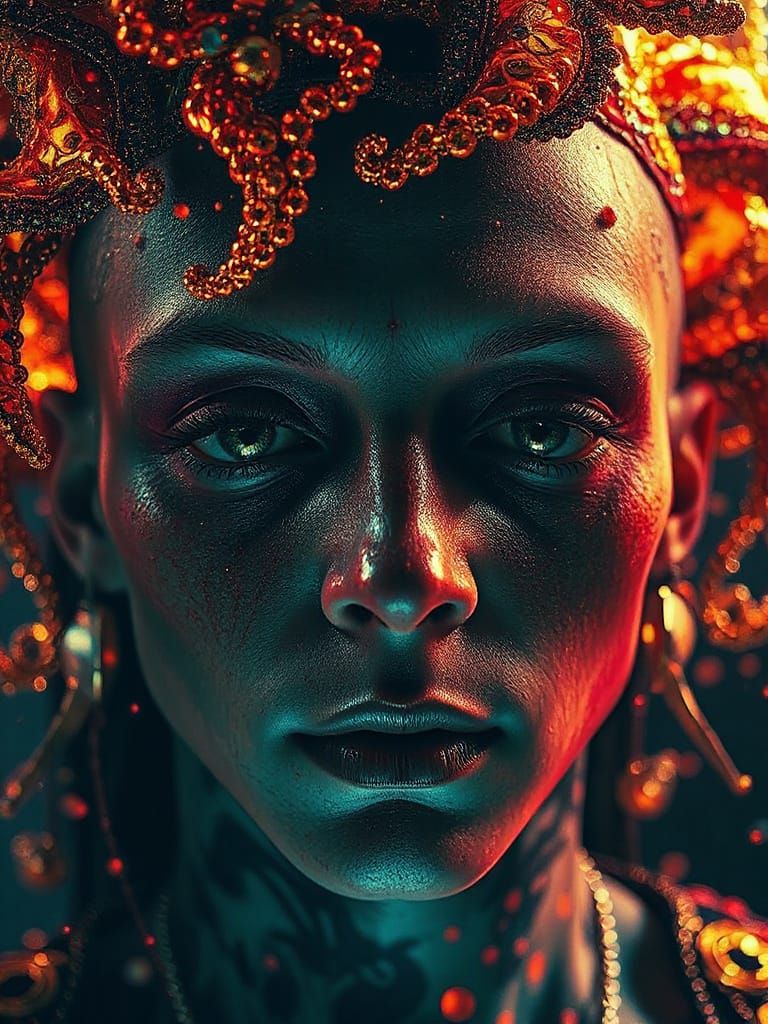 Surreal Face Portrait with Vivid Color Explosion