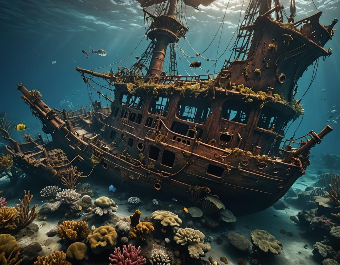 Underwater Shipwreck: Queen Anne's Revenge in 8K