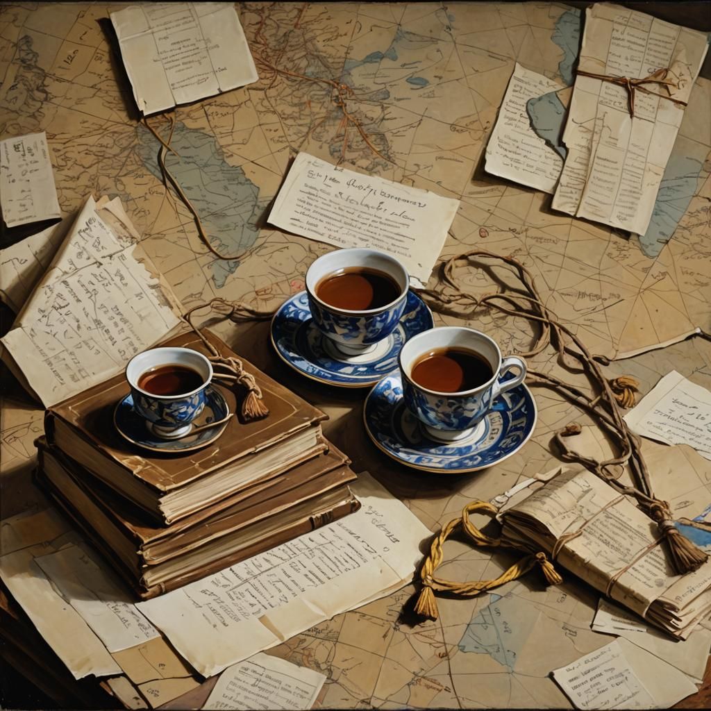 Still Life with Books and Map in Classic Style