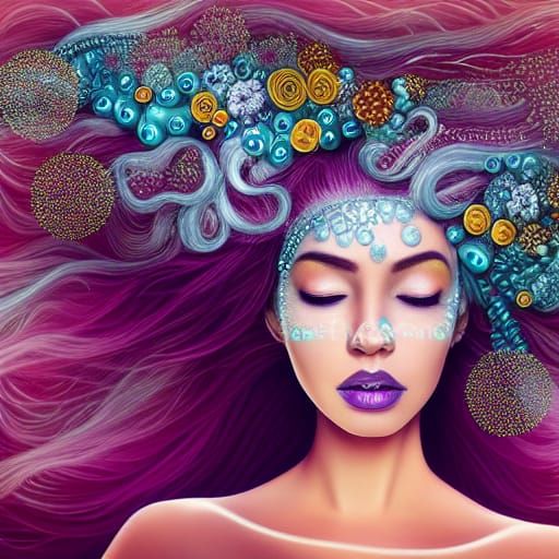 Underwater Fantasy Portrait with Flowers and Pearls