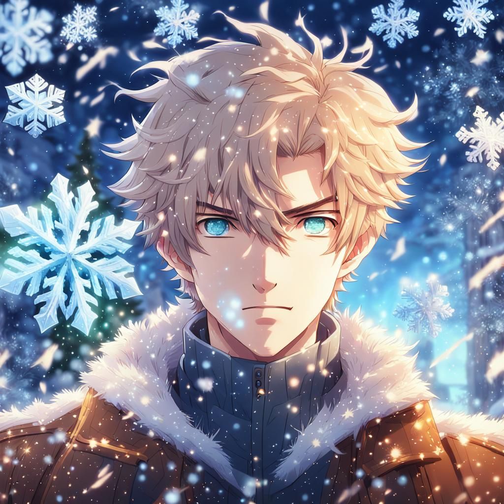 Icy Anime Portrait in Winter Wonderland