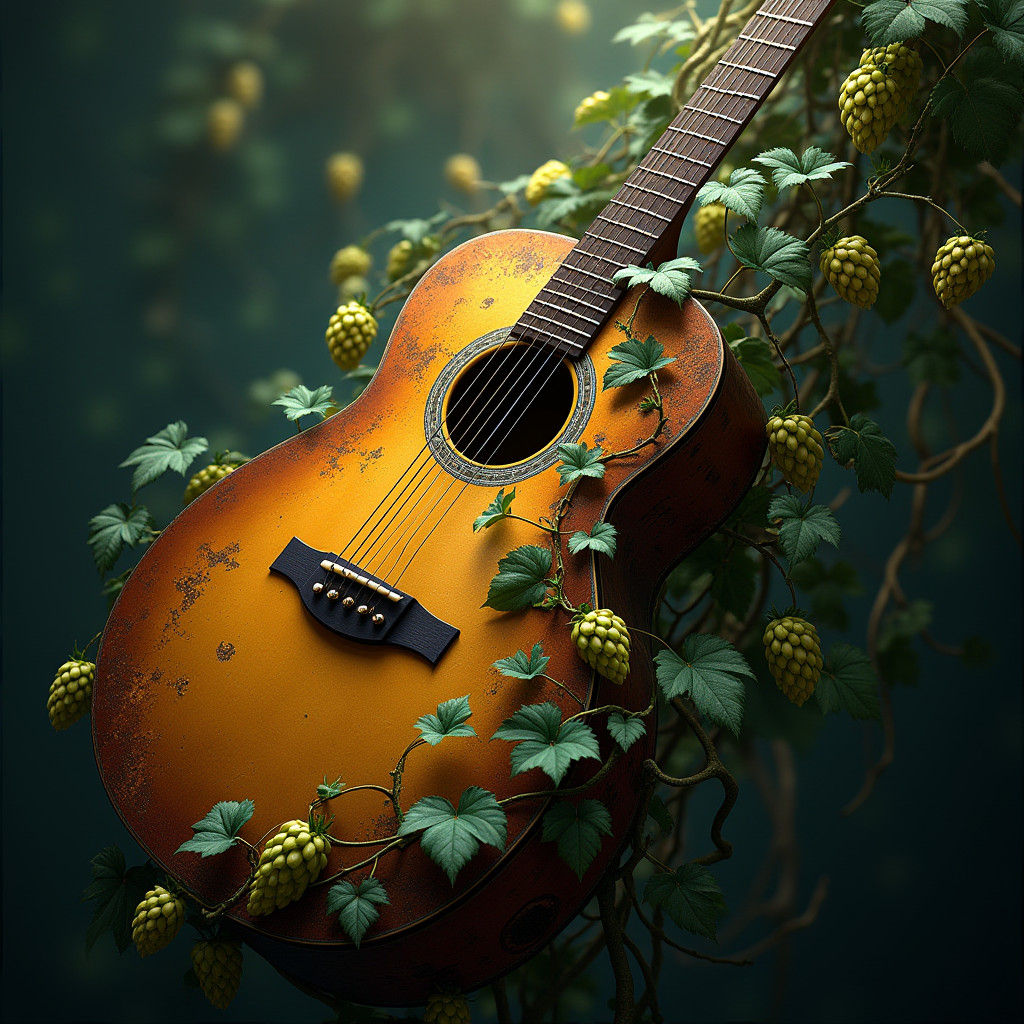 Hop Vine Acoustic Guitar in Matte Painting Style