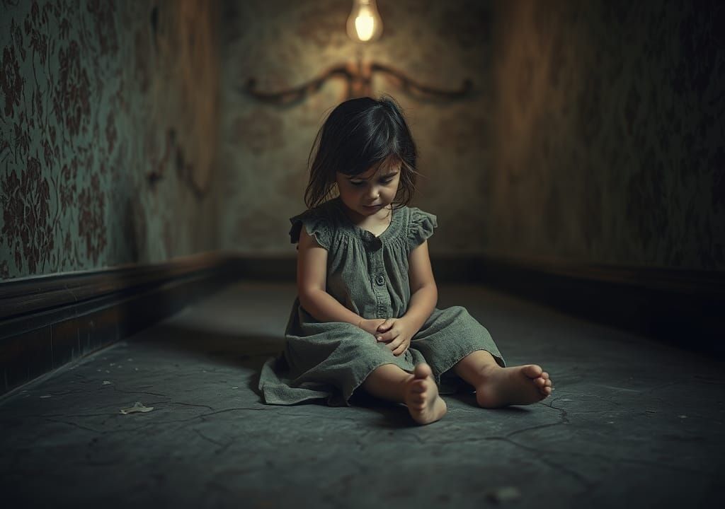 Emotive Social Realism: Girl in Dimly Lit Room