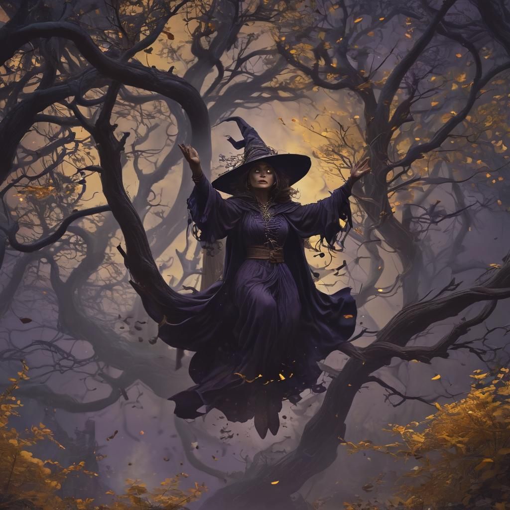 Wicked Witch in Dark Fantasy Art Nouveau Style