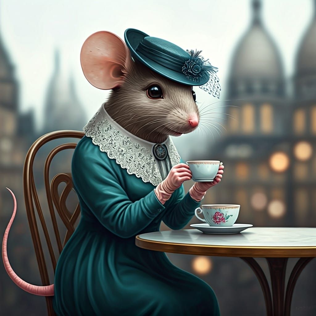 Mouse in Montmartre Cafe, Mark Ryden Style