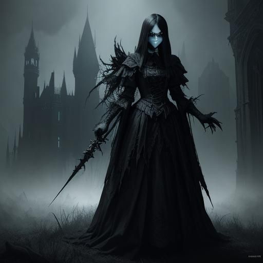Dark Gothic Fantasy Character in Abandoned Mansion
