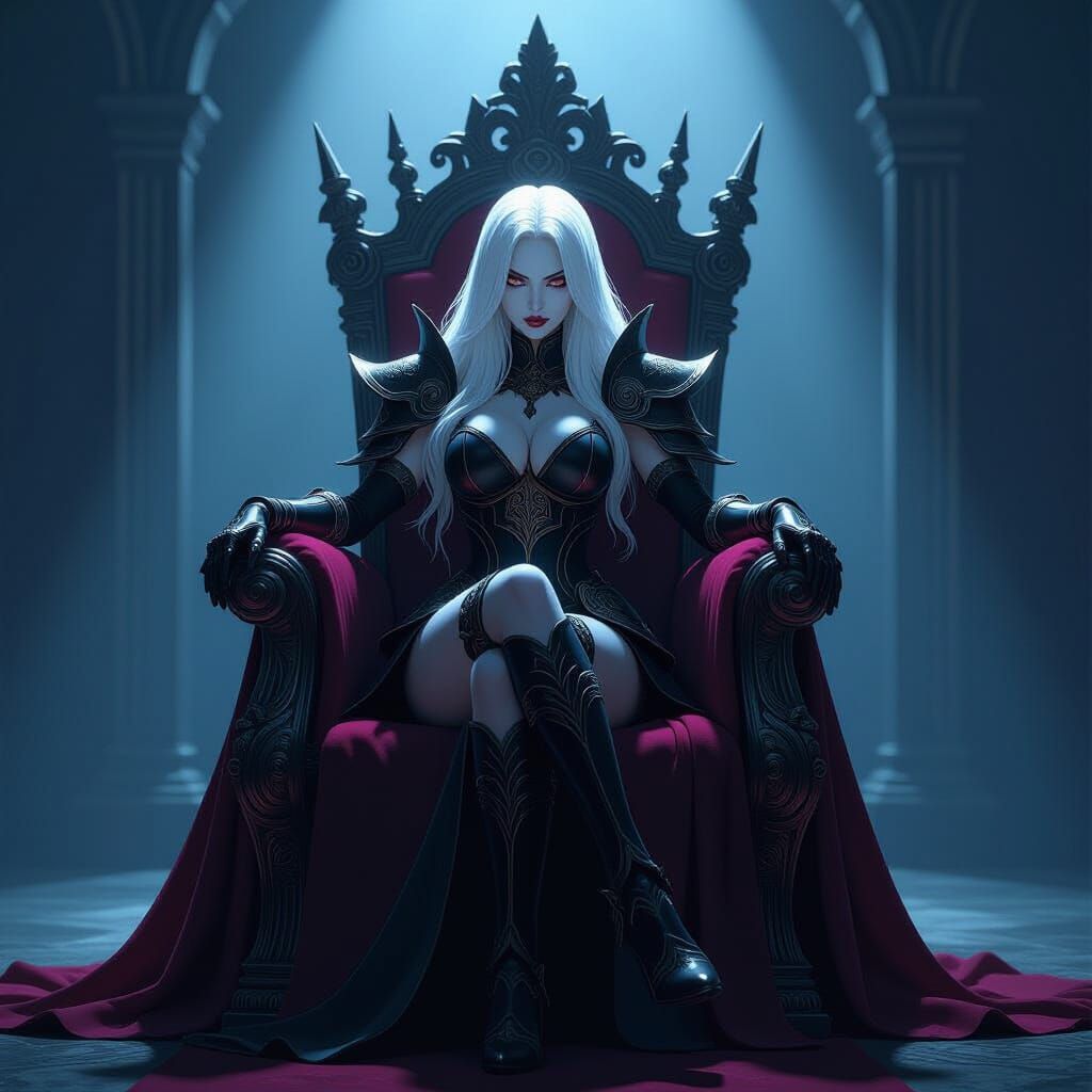 Lady Death on Throne in Anime-Style Matte Painting