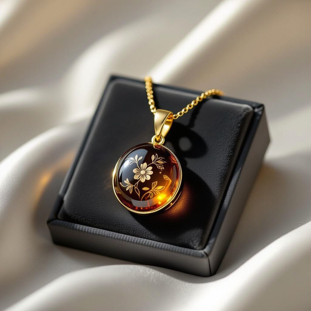 Ukrainian Amber Pendant with Gold Accents