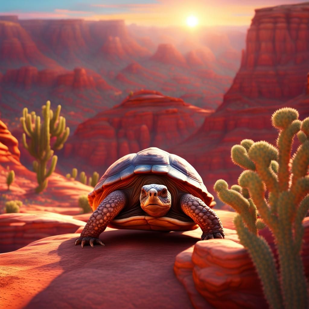 Tortoise in Red Rock Canyon at Sunset