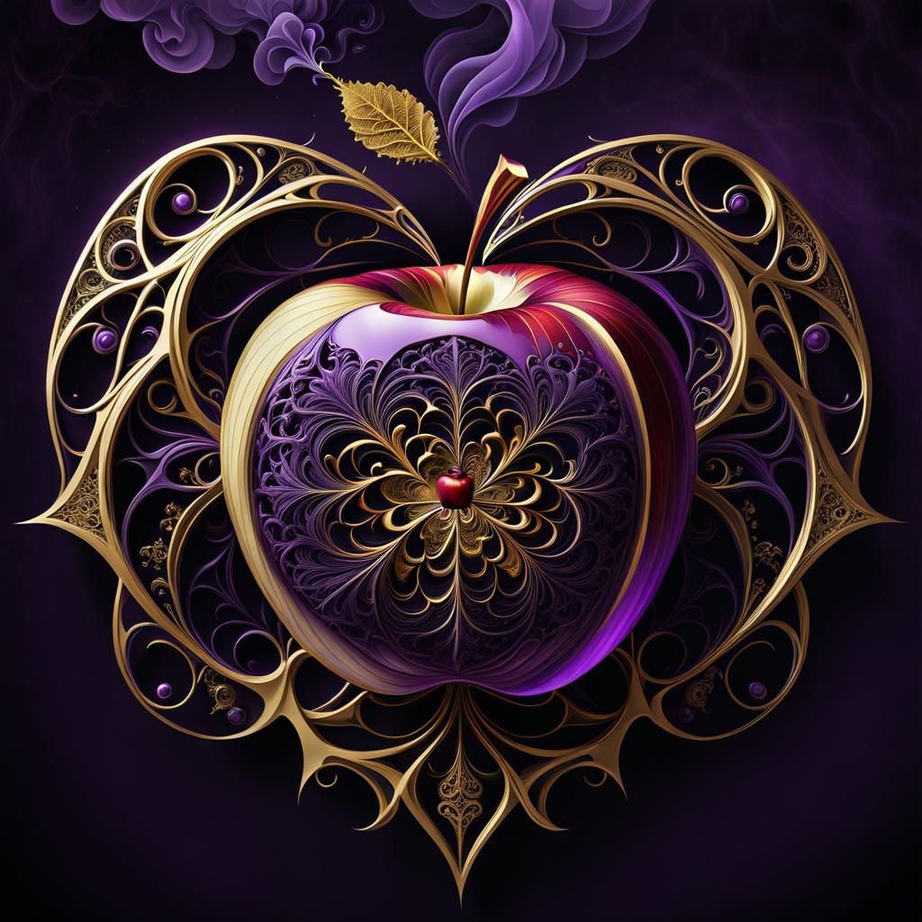 Gothic Apple with Golden Kintsugi and Fractals