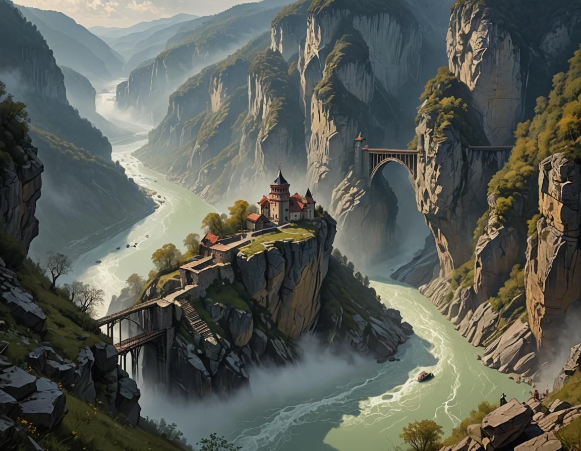 Danube at Iron Gates: Digital Illustration Masterpiece