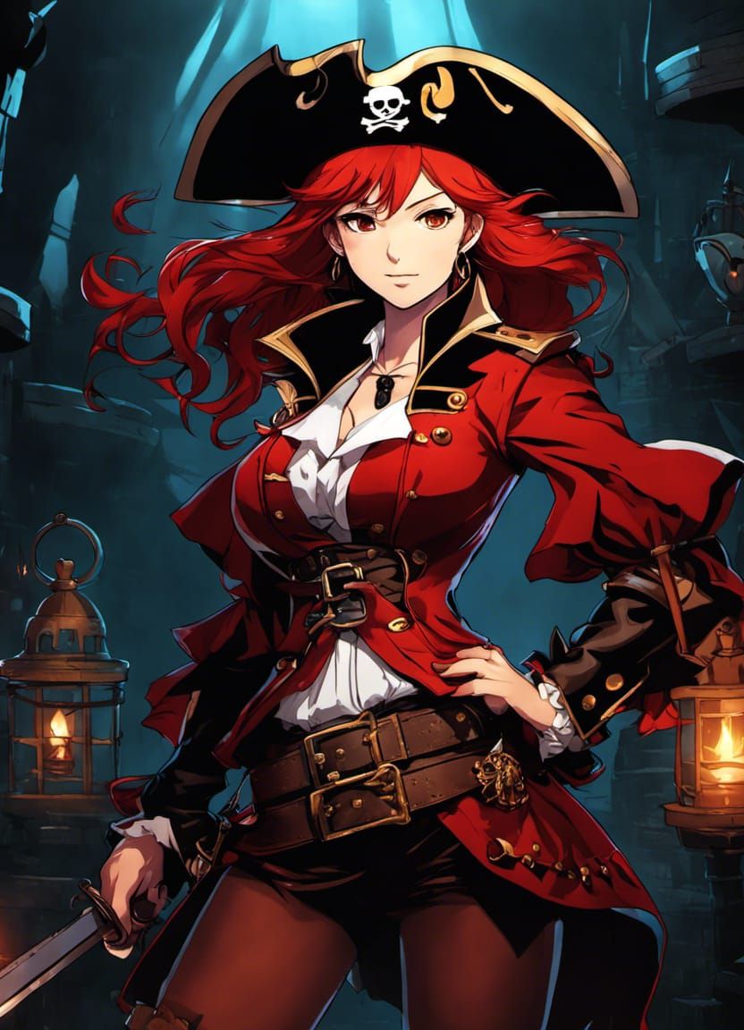 Anime Pirate Girl Portrait in Yoshida Style