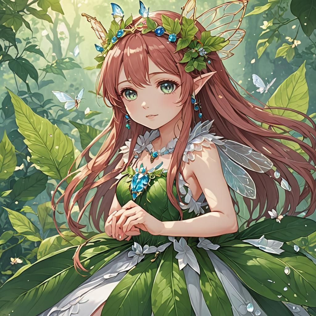 Anime Fairy Queen on Leaf, Manga Art