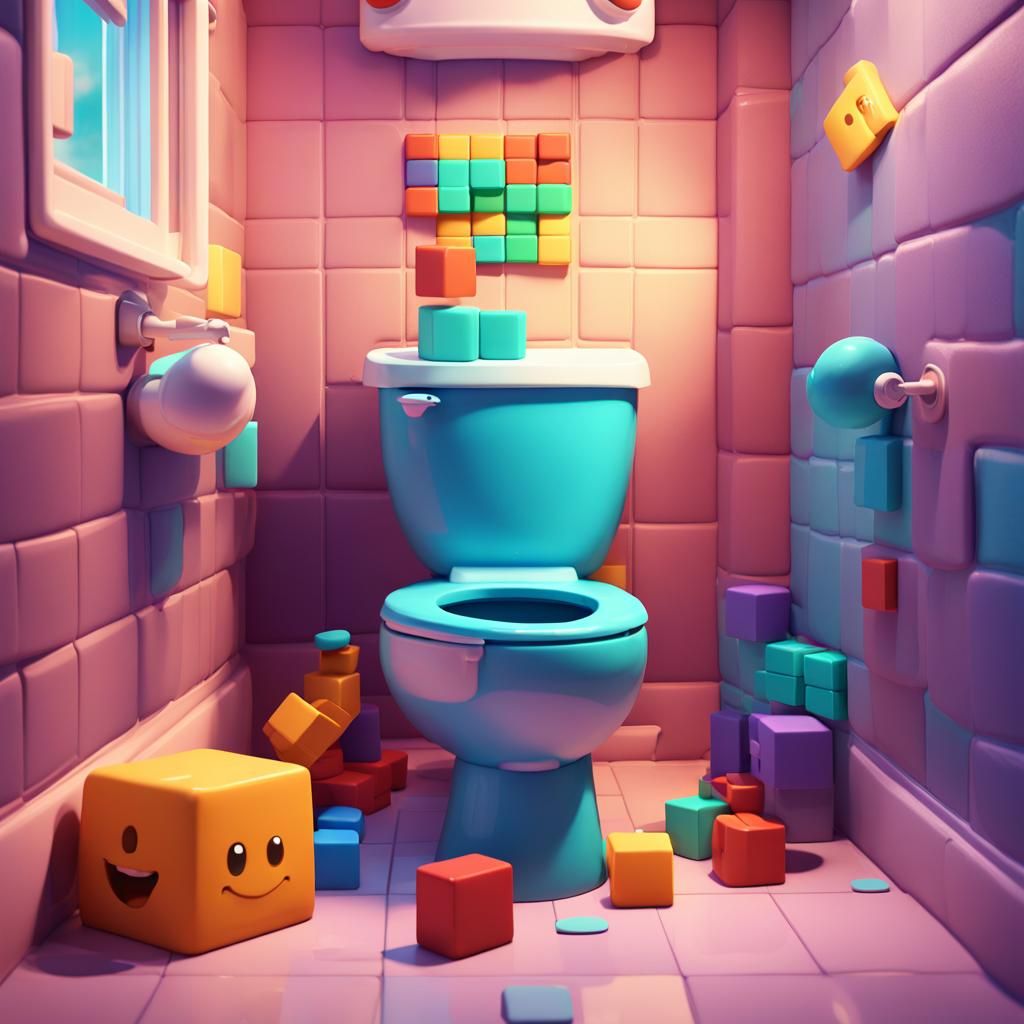 Humorous 3D Render of Tetris Poop in Toilet