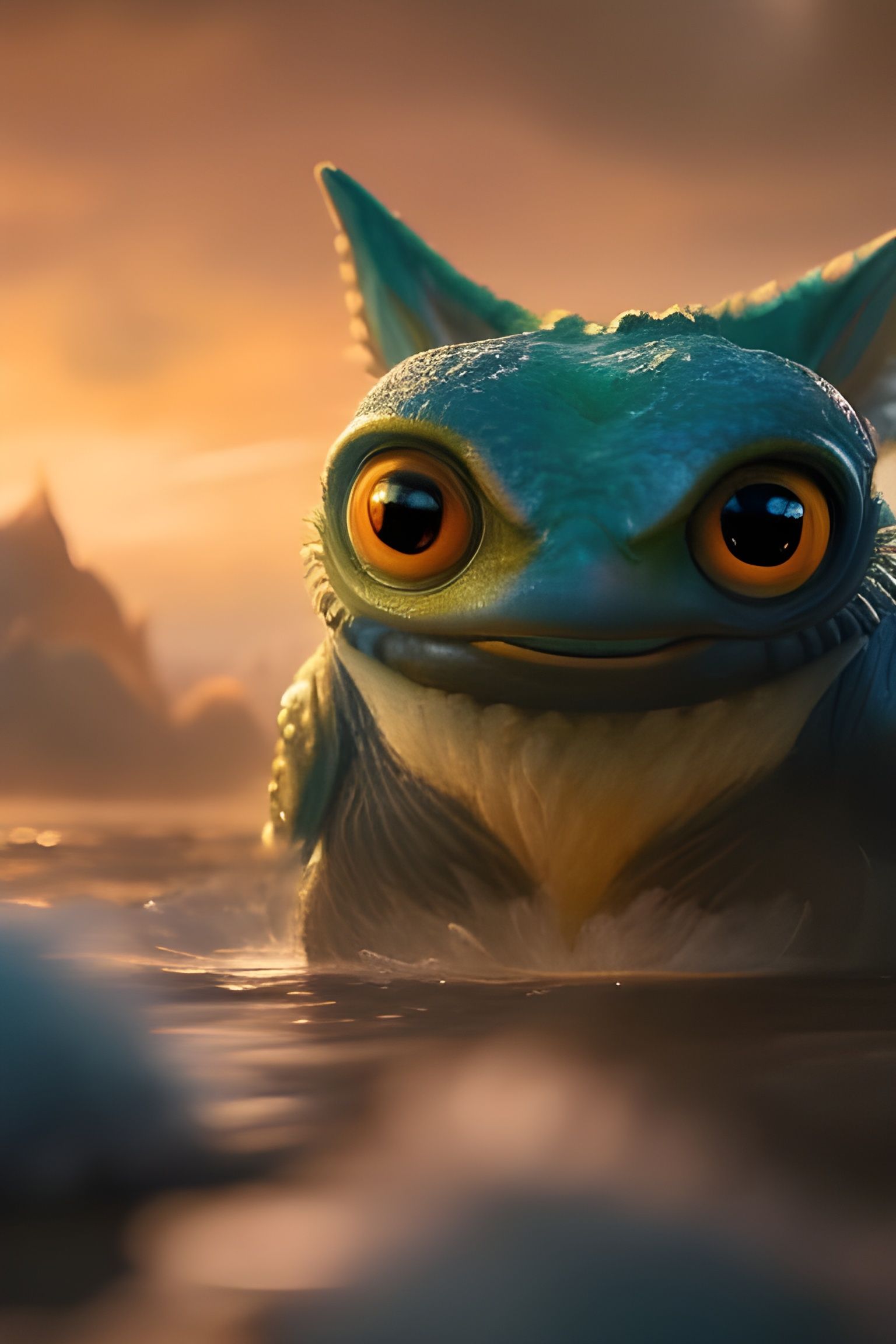 Goofy Octopus Monster and Tiny Human, Gouache Style